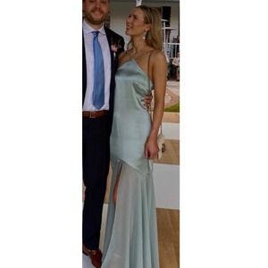 Reformation Naked Wardrobe Tosca Silk Dress Aquamarine Halter Maxi Size 12 new